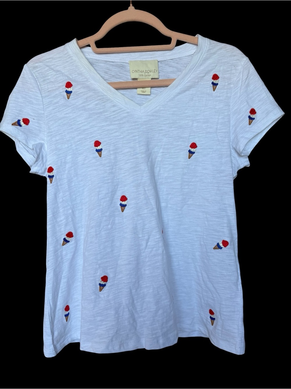 Cynthia Rowley Short Sleeve T Shirt w/ ice cream embroidery - Picture 2 of 6